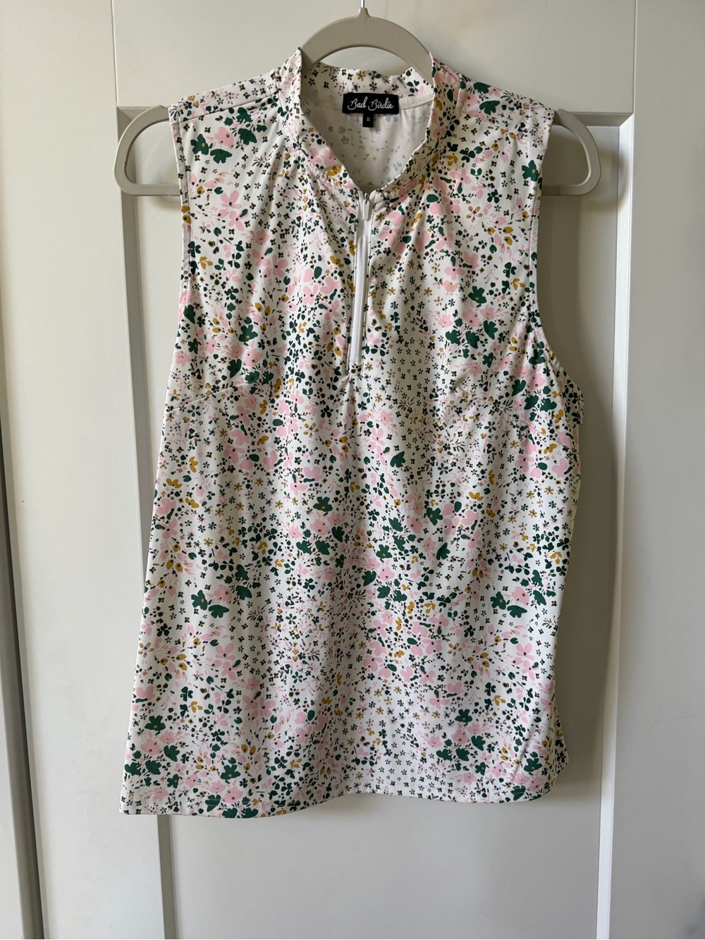 Bad Birdie Sleeveless Floral Zip-Neck Golf Polo